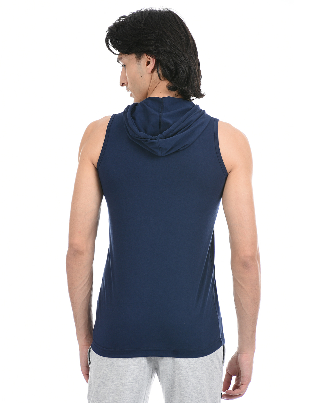 Cloak & Decker by Monte Carlo Men Dark Blue Sleeveless Hooded Tshirt